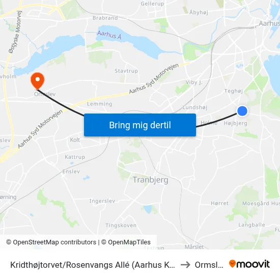 Kridthøjtorvet/Rosenvangs Allé (Aarhus Kom) to Ormslev map