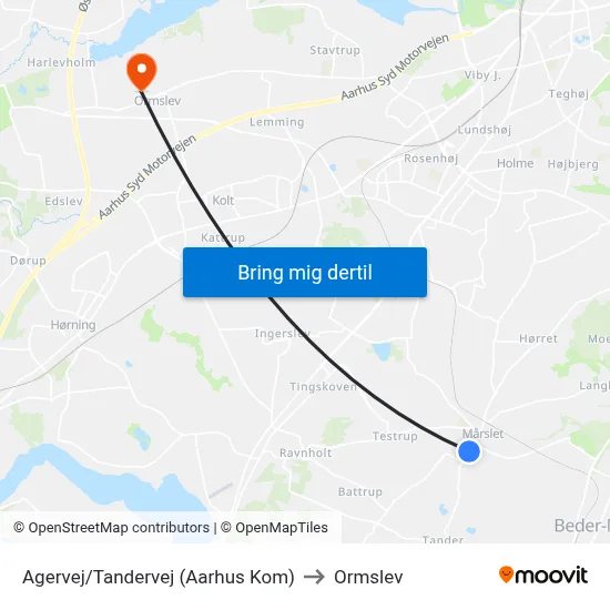 Agervej/Tandervej (Aarhus Kom) to Ormslev map