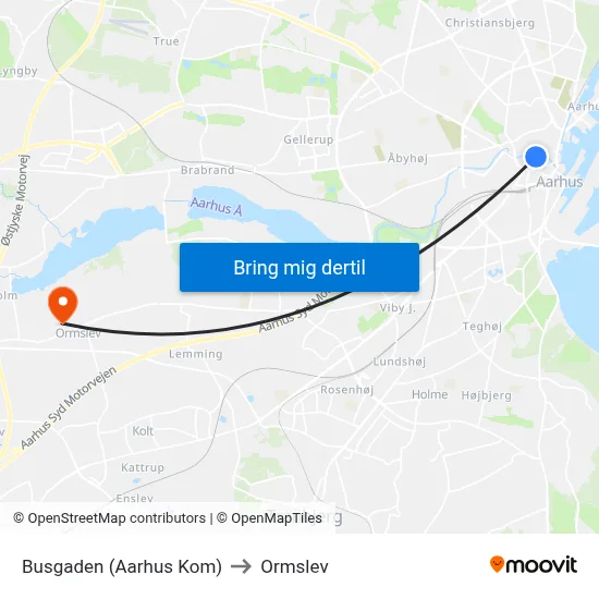 Busgaden (Aarhus Kom) to Ormslev map
