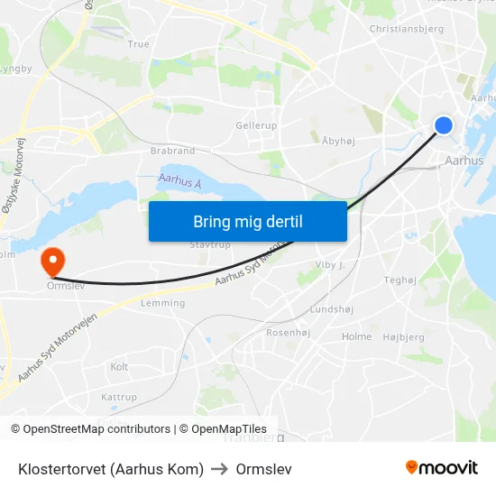 Klostertorvet (Aarhus Kom) to Ormslev map