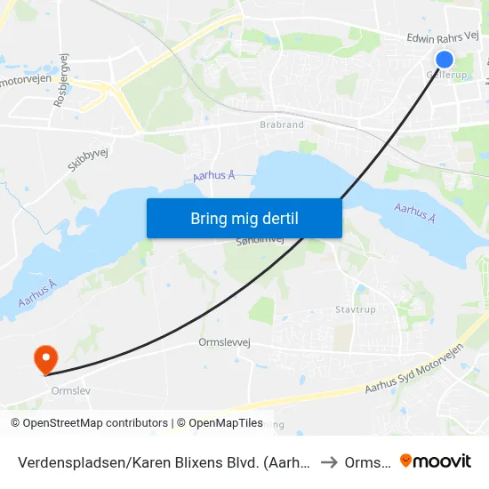 Verdenspladsen/Karen Blixens Blvd. (Aarhus Kom) to Ormslev map