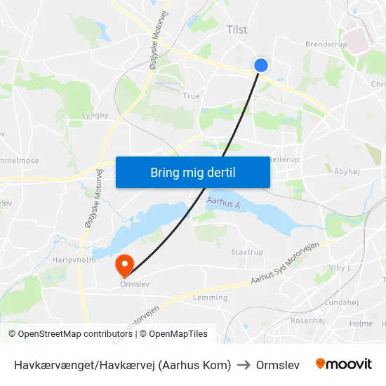 Havkærvænget/Havkærvej (Aarhus Kom) to Ormslev map