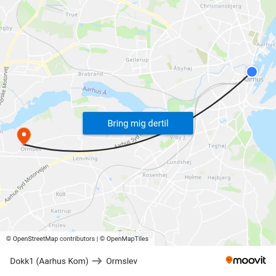 Dokk1 (Aarhus Kom) to Ormslev map