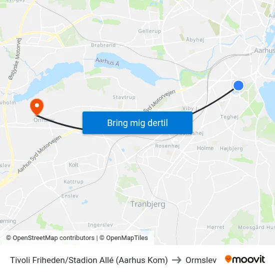 Tivoli Friheden/Stadion Allé (Aarhus Kom) to Ormslev map