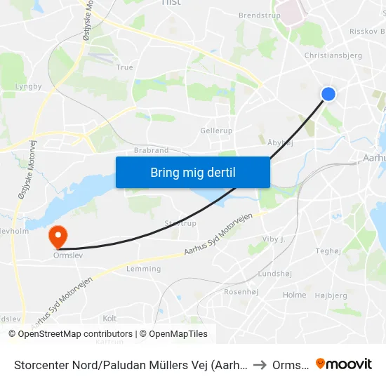 Storcenter Nord/Paludan Müllers Vej (Aarhus Kom) to Ormslev map