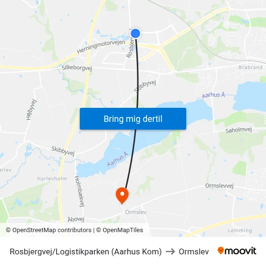 Rosbjergvej/Logistikparken (Aarhus Kom) to Ormslev map