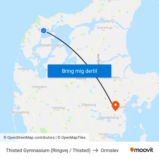Thisted Gymnasium (Ringvej / Thisted) to Ormslev map