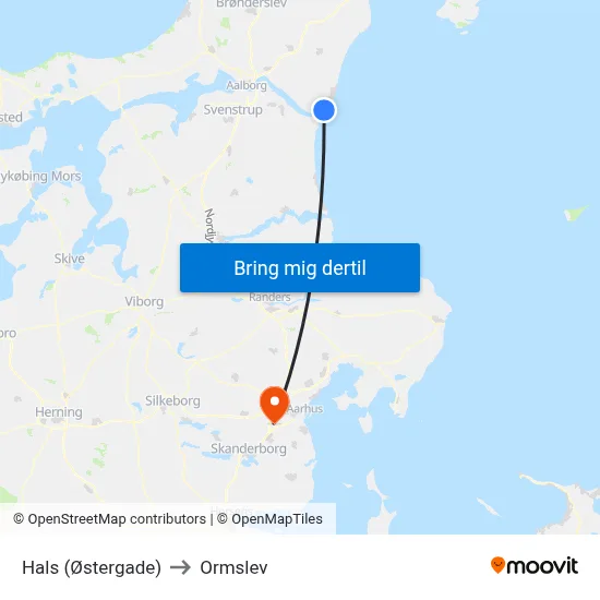 Hals (Østergade) to Ormslev map
