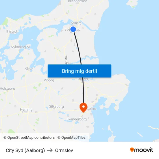 City Syd (Aalborg) to Ormslev map