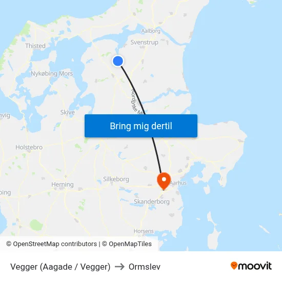 Vegger (Aagade / Vegger) to Ormslev map