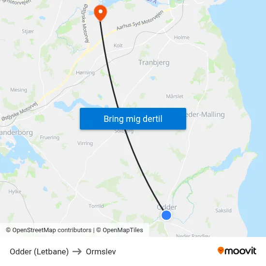 Odder (Letbane) to Ormslev map