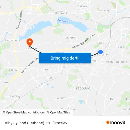 Viby Jylland (Letbane) to Ormslev map