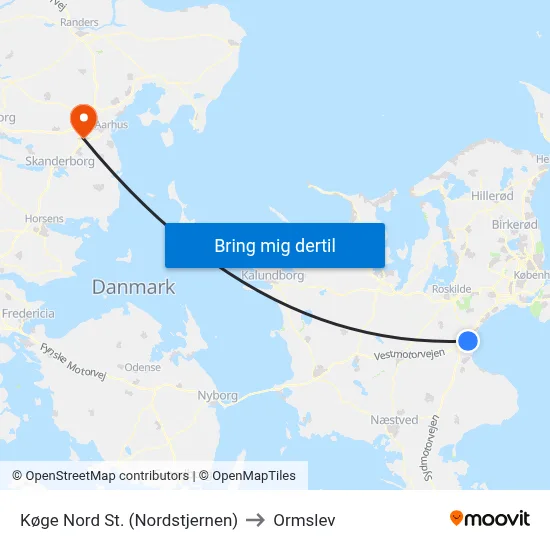 Køge Nord St. (Nordstjernen) to Ormslev map