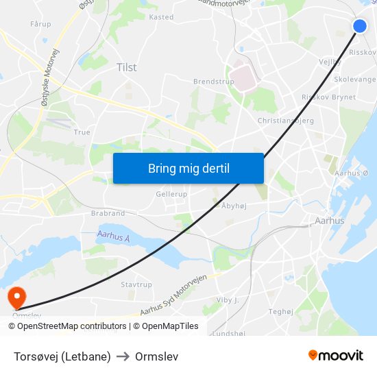 Torsøvej (Letbane) to Ormslev map