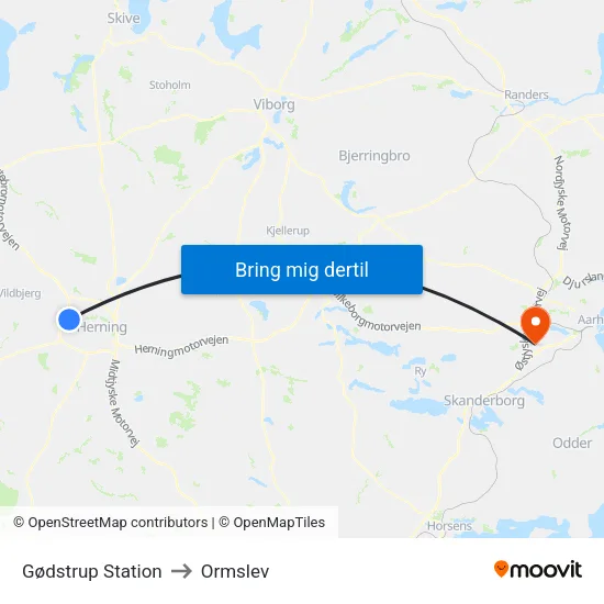 Gødstrup Station to Ormslev map