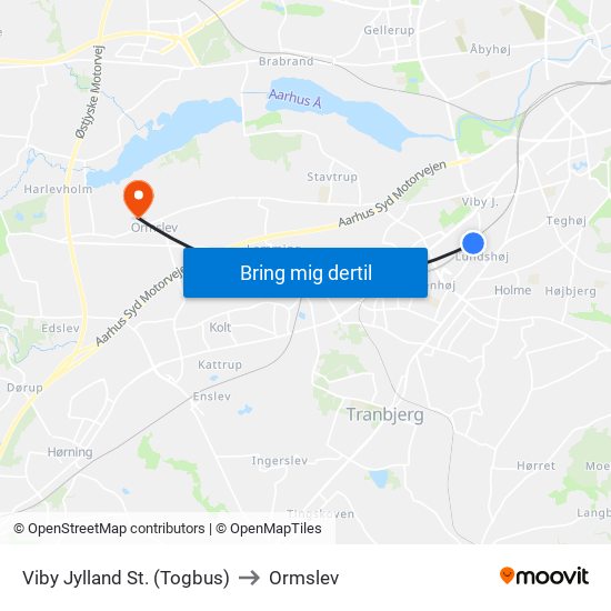 Viby Jylland St. (Togbus) to Ormslev map