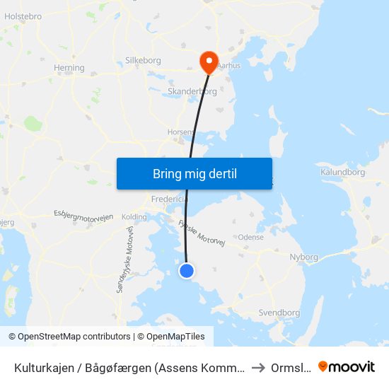 Kulturkajen / Bågøfærgen (Assens Kommune) to Ormslev map
