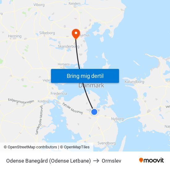 Odense Banegård (Odense Letbane) to Ormslev map
