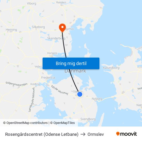 Rosengårdscentret (Odense Letbane) to Ormslev map