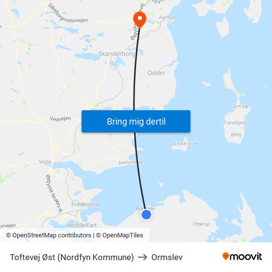 Toftevej Øst (Nordfyn Kommune) to Ormslev map