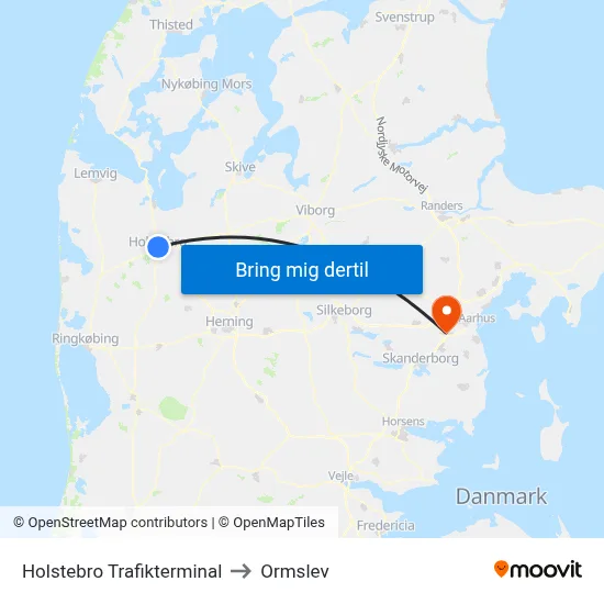 Holstebro Trafikterminal to Ormslev map
