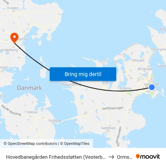 Hovedbanegården Frihedsstøtten (Vesterbrogade) to Ormslev map