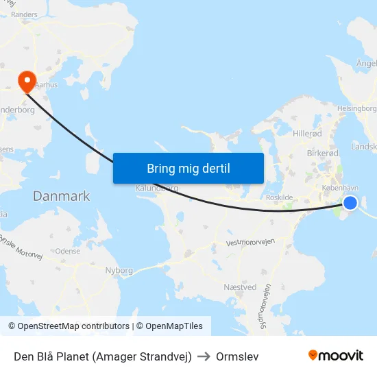 Den Blå Planet (Amager Strandvej) to Ormslev map