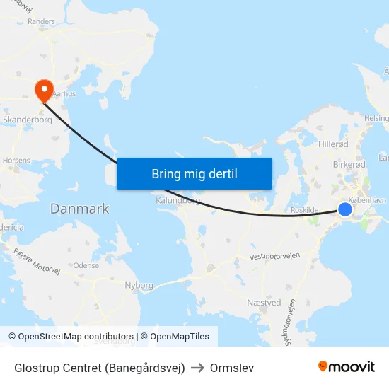 Glostrup Centret (Banegårdsvej) to Ormslev map