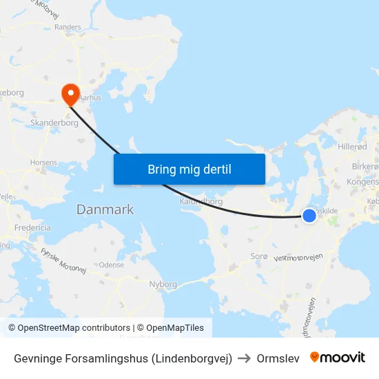 Gevninge Forsamlingshus (Lindenborgvej) to Ormslev map