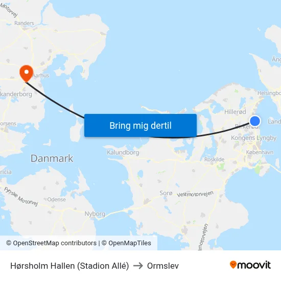 Hørsholm Hallen (Stadion Allé) to Ormslev map