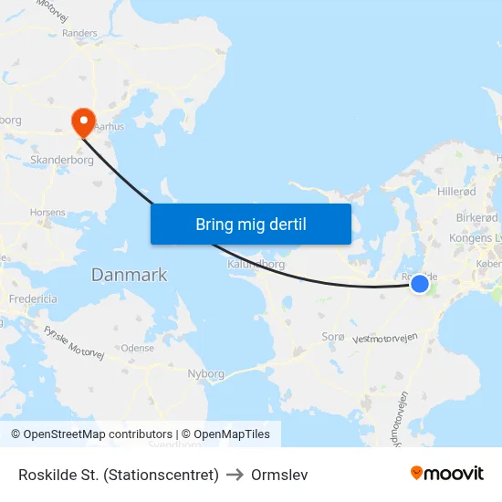 Roskilde St. (Stationscentret) to Ormslev map