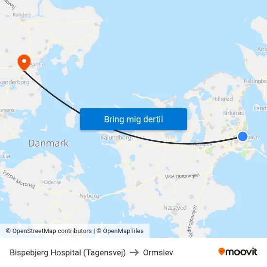 Bispebjerg Hospital (Tagensvej) to Ormslev map