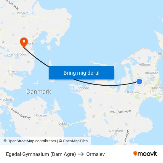 Egedal Gymnasium (Dam Agre) to Ormslev map