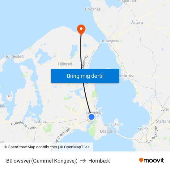 Bülowsvej (Gammel Kongevej) to Hornbæk map