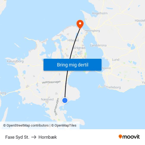 Faxe Syd St. to Hornbæk map