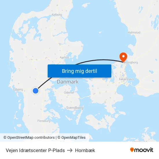 Vejen Idrætscenter P-Plads to Hornbæk map