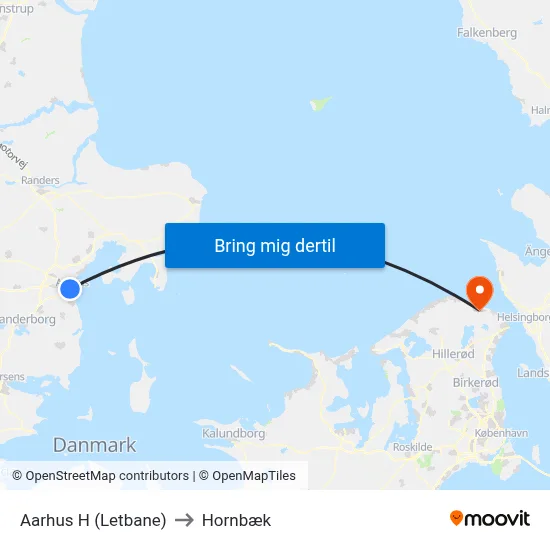 Aarhus H (Letbane) to Hornbæk map