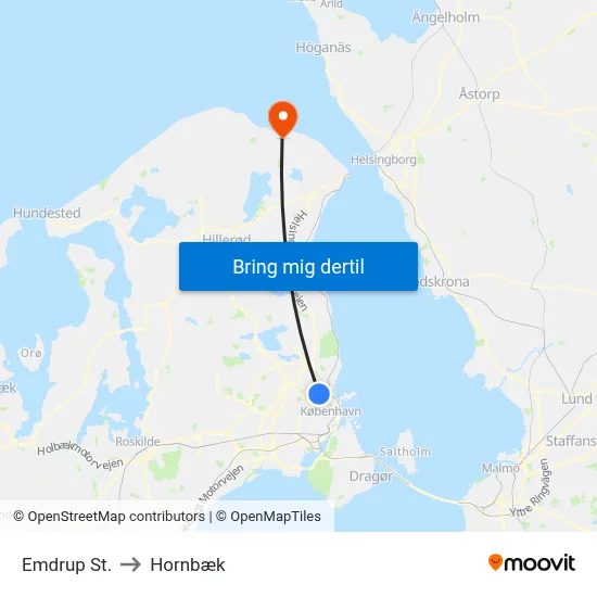 Emdrup St. to Hornbæk map