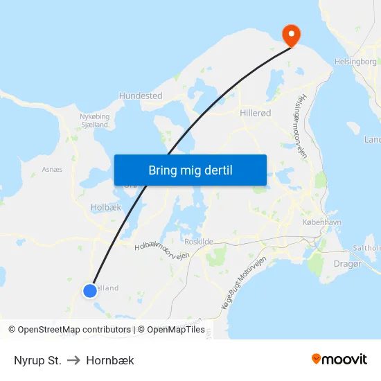 Nyrup St. to Hornbæk map