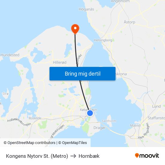 Kongens Nytorv St. (Metro) to Hornbæk map