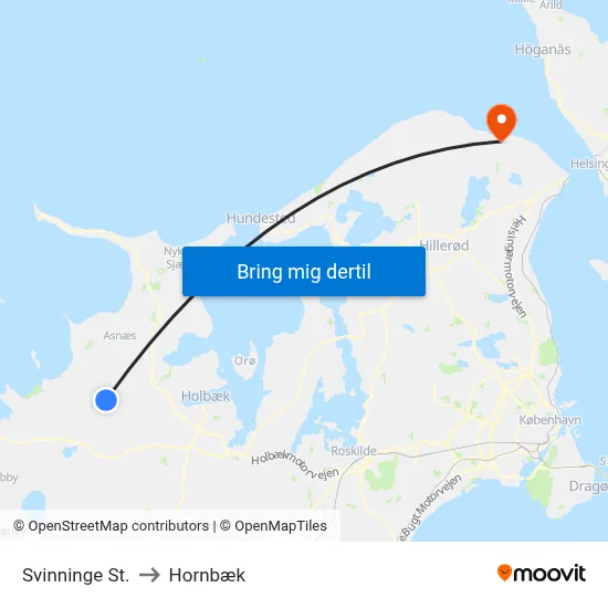 Svinninge St. to Hornbæk map
