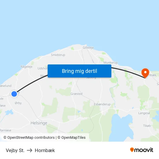 Vejby St. to Hornbæk map