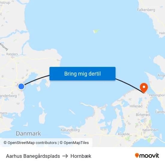 Aarhus Banegårdsplads to Hornbæk map