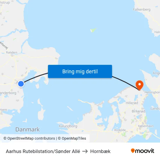 Aarhus Rutebilstation/Sønder Allé to Hornbæk map