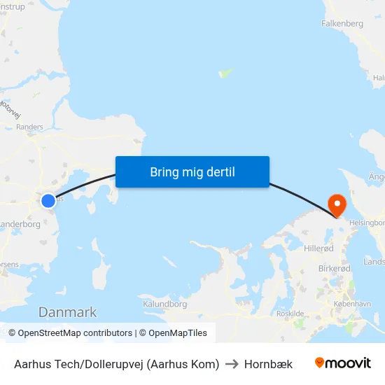 Aarhus Tech/Dollerupvej (Aarhus Kom) to Hornbæk map