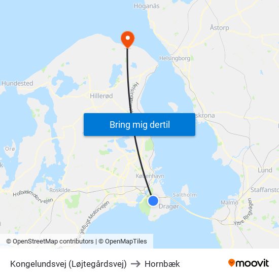 Kongelundsvej (Løjtegårdsvej) to Hornbæk map