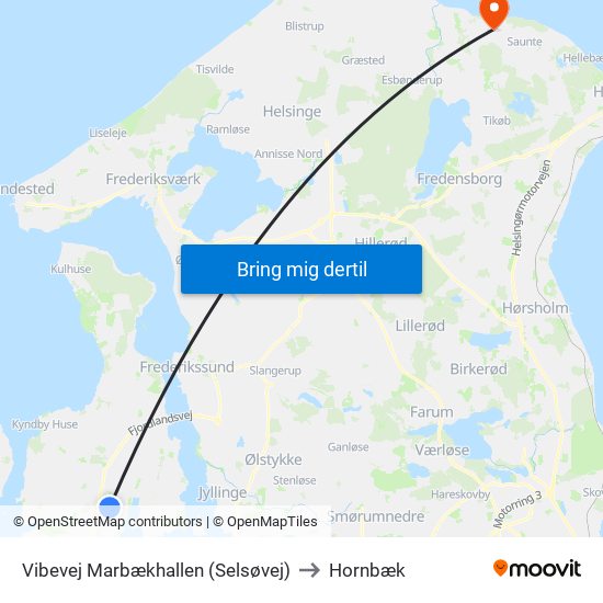 Vibevej Marbækhallen (Selsøvej) to Hornbæk map