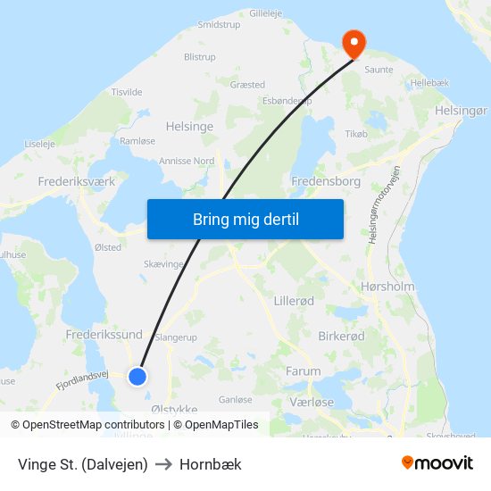 Vinge St. (Dalvejen) to Hornbæk map