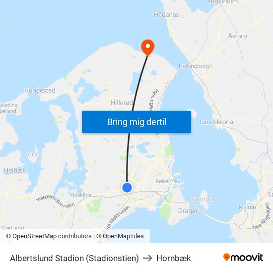 Albertslund Stadion (Stadionstien) to Hornbæk map