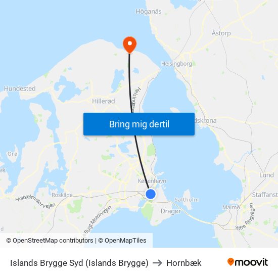 Islands Brygge Syd (Islands Brygge) to Hornbæk map